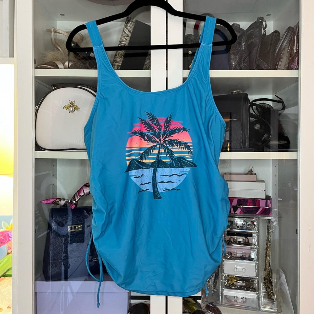 Tropical Teal Swim Tank with Optional Drawstring Rouching